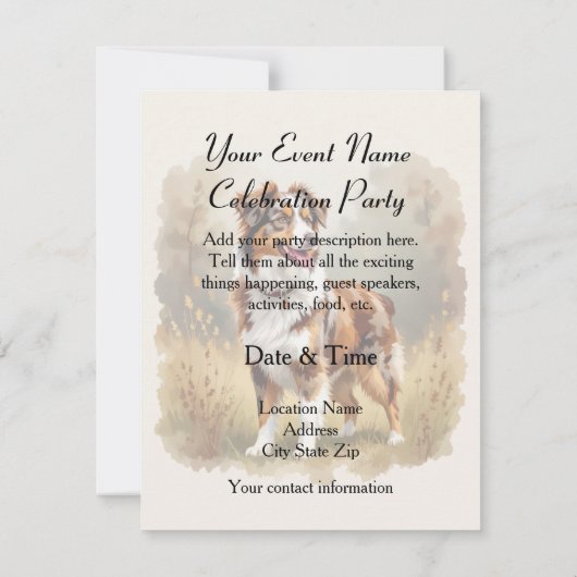 Australian Shepherd Dog Red Merle Aussie 招待状 (裏面)