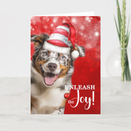 Australian Shepherd Dog Unleash the Joy Christmas シーズンカード