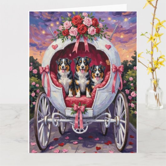 Australian Shepherd Dog Valentine's Day  カード (黄色い花)
