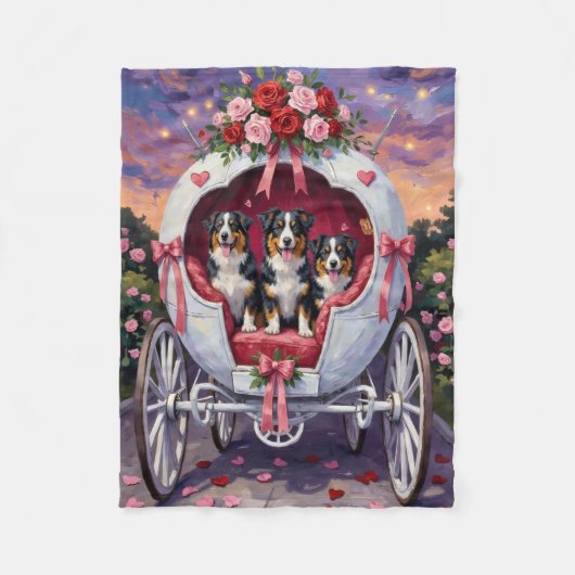 Australian Shepherd Dog Valentine's Day  フリースブランケット (正面)