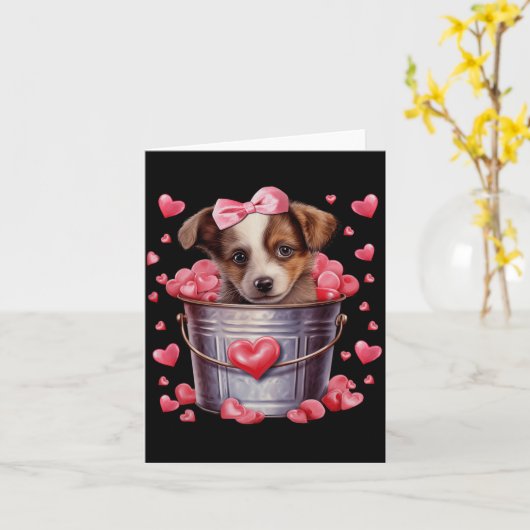 Australian Shepherd Dog Valentines Puppy Love Hear カード (黄色い花)