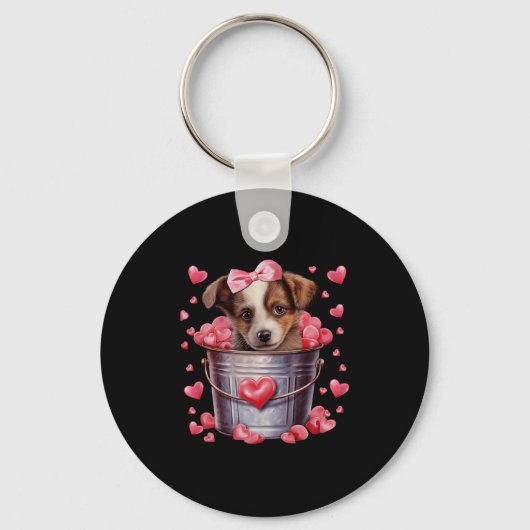 Australian Shepherd Dog Valentines Puppy Love Hear キーホルダー (正面)