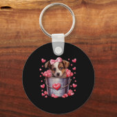 Australian Shepherd Dog Valentines Puppy Love Hear キーホルダー (正面)