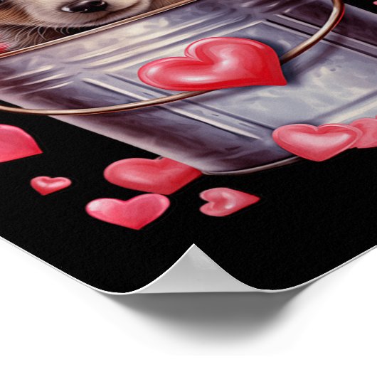 Australian Shepherd Dog Valentines Puppy Love Hear ポスター (角)