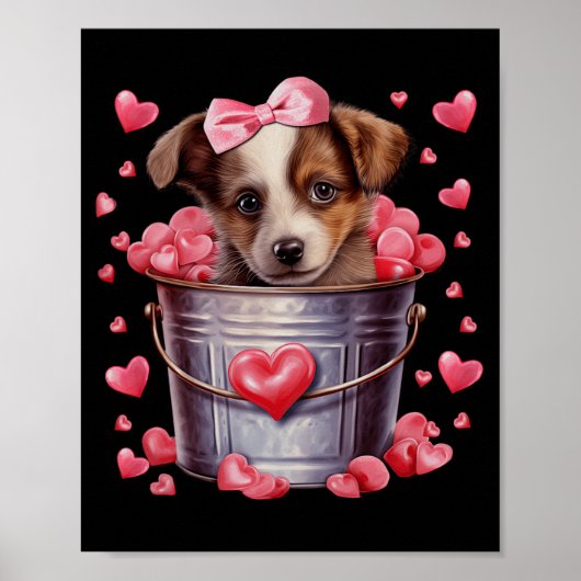 Australian Shepherd Dog Valentines Puppy Love Hear ポスター (正面)
