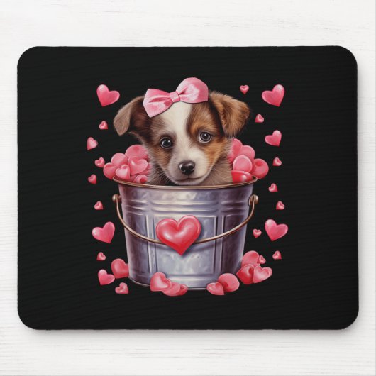 Australian Shepherd Dog Valentines Puppy Love Hear マウスパッド (正面)