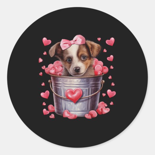 Australian Shepherd Dog Valentines Puppy Love Hear ラウンドシール (正面)