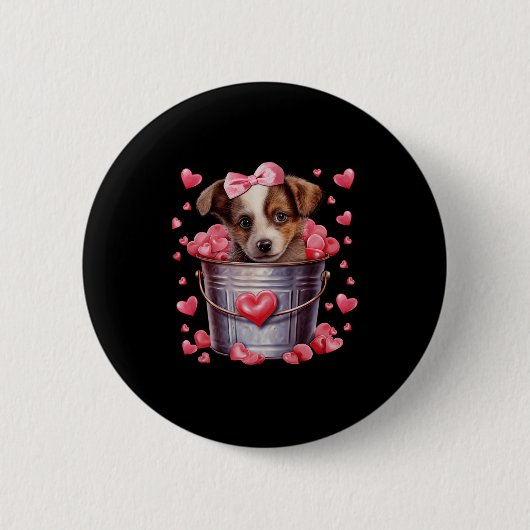 Australian Shepherd Dog Valentines Puppy Love Hear 缶バッジ (正面)