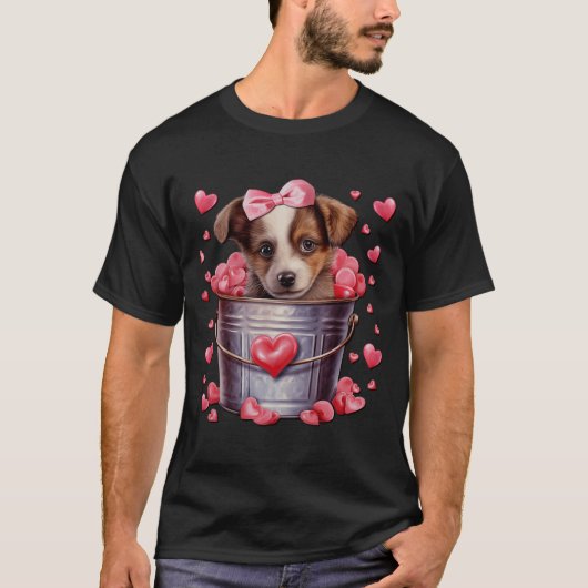 Australian Shepherd Dog Valentines Puppy Love Hear Tシャツ (正面)