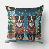 Australian Shepherd Dogs Christmas Snow Holiday クッション (正面)
