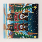 Australian Shepherd Dogs Christmas Snow Holiday ジグソーパズル (横)