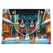 Australian Shepherd Dogs Christmas Snow Holiday ラージペーパーバッグ (正面)