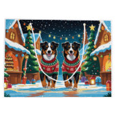 Australian Shepherd Dogs Christmas Snow Holiday ラージペーパーバッグ (裏面)