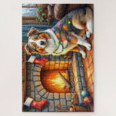 Australian Shepherd Fireplace with Christmas Light ジグソーパズル (縦)