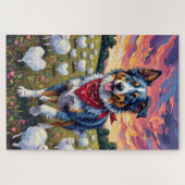 Australian Shepherd Herding Heart-Grass Sheep ジグソーパズル (横)