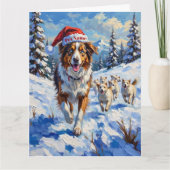 Australian Shepherd Herding Snowballs with Santa カード (正面)