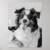Australian Shepherd Holding Wine Wall Art, Black a ポスター (正面)