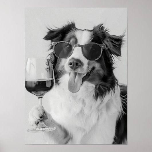 Australian Shepherd Holding Wine Wall Art, Black a ポスター (正面)