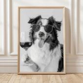 Australian Shepherd Holding Wine Wall Art, Black a ポスター