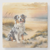 Australian Shepherd in a Beach Cove ストーンコースター (正面)
