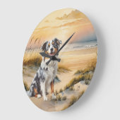 Australian Shepherd in a Beach Cove ラージ壁時計 (傾斜)
