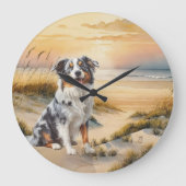 Australian Shepherd in a Beach Cove ラージ壁時計 (正面)