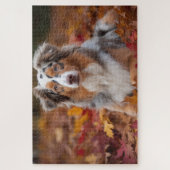 Australian Shepherd  in Autumn Leaves Fall Inspire ジグソーパズル (縦)