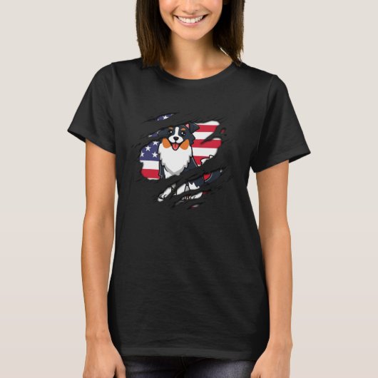 Australian Shepherd Inside scratch Flag 4th Of Jul Tシャツ (正面)