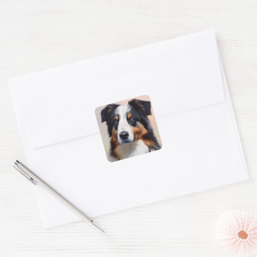Australian Shepherd Kopf -  スクエアシール (封筒)