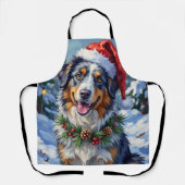 Australian Shepherd Merle Winter Christmas Art エプロン (正面)