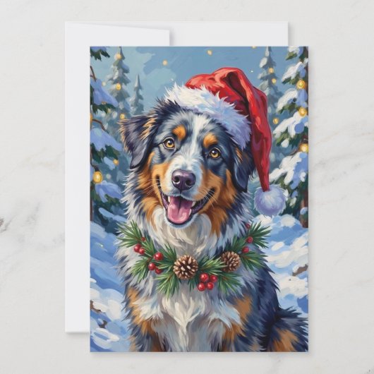 Australian Shepherd Merle Winter Christmas Art シーズンカード (正面)
