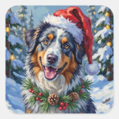 Australian Shepherd Merle Winter Christmas Art スクエアシール (正面)
