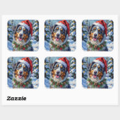 Australian Shepherd Merle Winter Christmas Art スクエアシール (シート)
