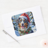 Australian Shepherd Merle Winter Christmas Art スクエアシール (封筒)