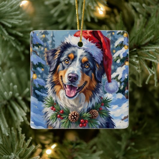 Australian Shepherd Merle Winter Christmas Art セラミックオーナメント (ツリー)