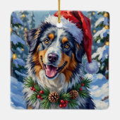 Australian Shepherd Merle Winter Christmas Art セラミックオーナメント (裏面)