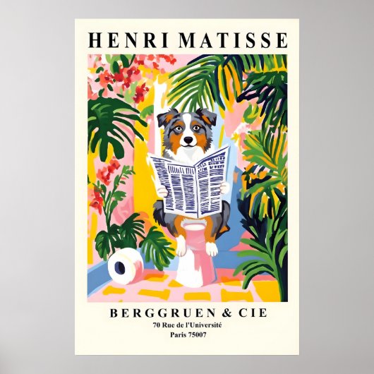 Australian Shepherd on Toilet Poster Matisse Style ポスター (正面)