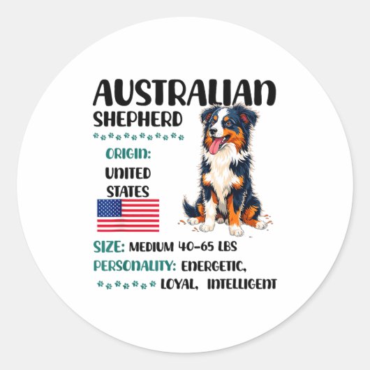 Australian Shepherd Origin Funny Aussie Dog Lover  ラウンドシール (正面)