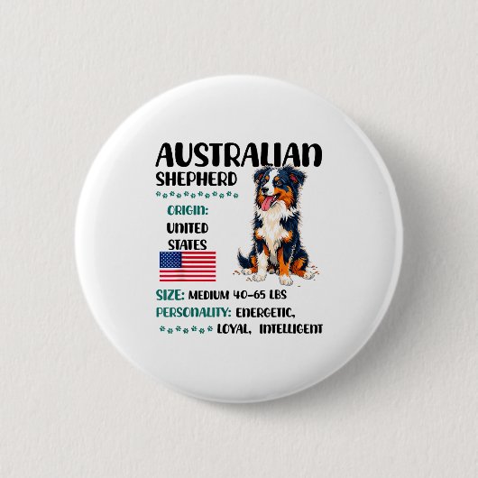 Australian Shepherd Origin Funny Aussie Dog Lover  缶バッジ (正面)