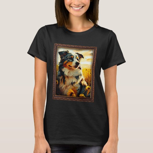 Australian Shepherd Painting Sunflower Flower Mom Tシャツ (正面)