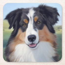 Australian Shepherd Portrait  -  スクエアペーパーコースター
