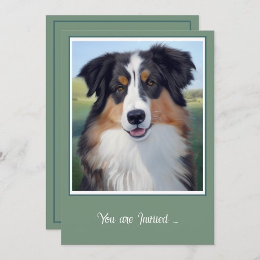 Australian Shepherd Portrait  -  招待状 (正面/裏面)