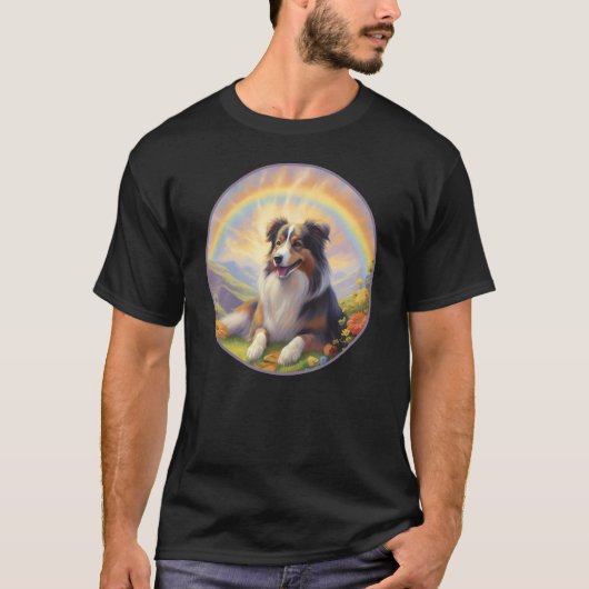 Australian Shepherd Rainbow Bridge Aussie Dog Memo Tシャツ (正面)
