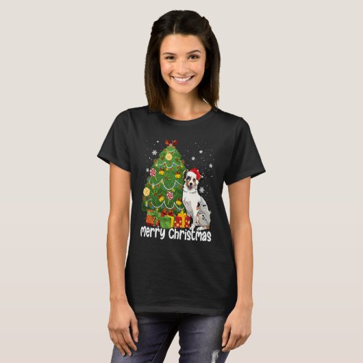 Australian Shepherd Santa Christmas Tree Lights Xm Tシャツ (正面フル)