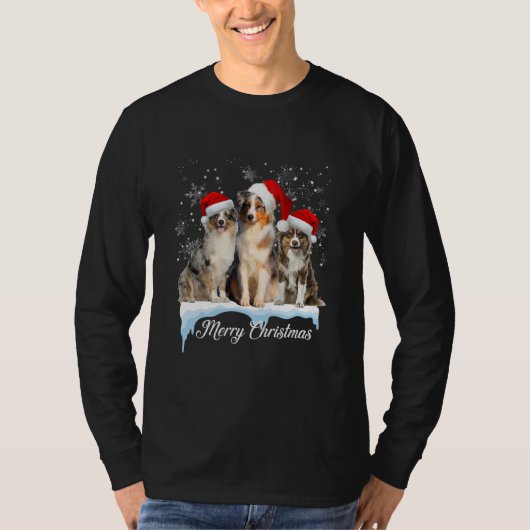 Australian Shepherd Santa Hat Merry Christmas Tシャツ (正面)