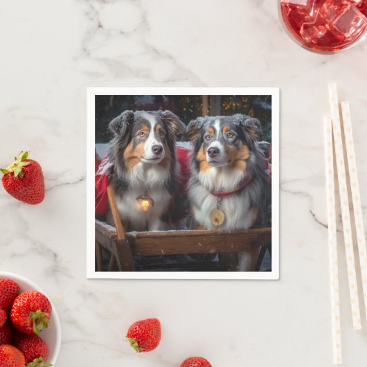 Australian Shepherd Snowy Sleigh Christmas Decor スタンダードカクテルナプキン (インサイチュ)