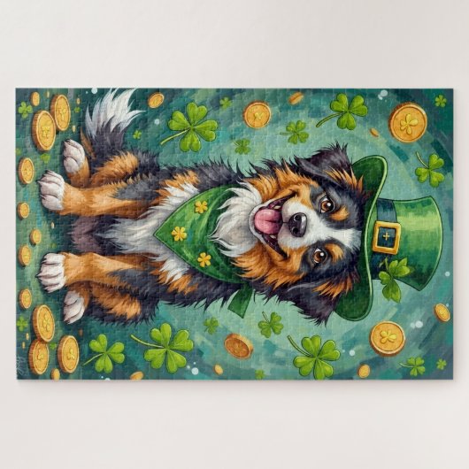Australian Shepherd St Patrick’s Day Lucky Dog ジグソーパズル (横)