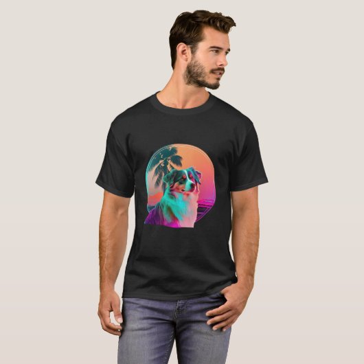 Australian Shepherd Synthwave 80s Retrowave Aesthe Tシャツ (正面フル)