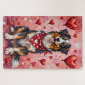 Australian Shepherd Valentine Dog Art with Hearts ジグソーパズル (横)