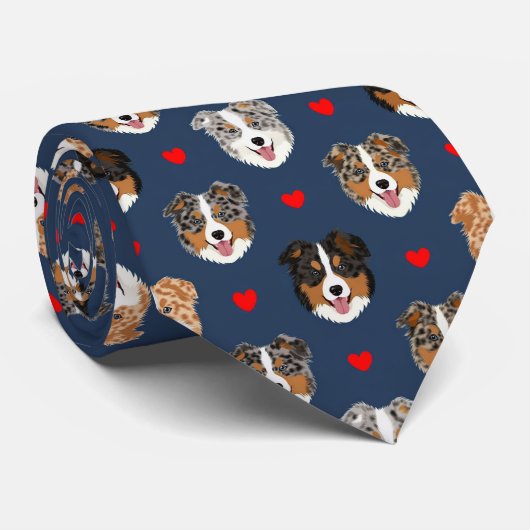Australian Shepherd Valentine Hearts Pattern Dog ネクタイ (ロール)